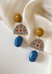 Art Yellow Blue Paitings Acrylic Drop Earrings