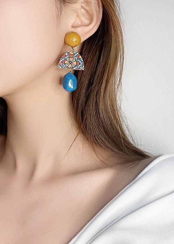 Art Yellow Blue Paitings Acrylic Drop Earrings