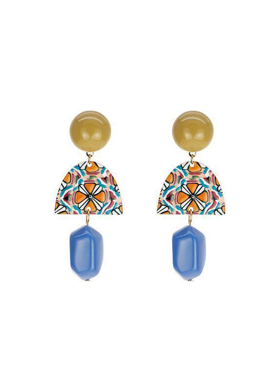 Art Yellow Blue Paitings Acrylic Drop Earrings