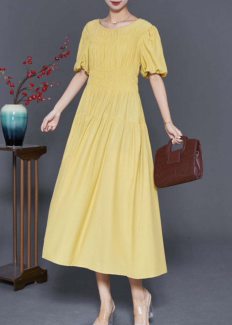 Art Yellow Cinched Exra Large Hem Cotton Party Dress Summer