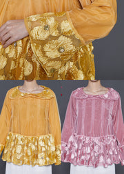 Art Yellow Double-layer Collar Patchwork Organza Pullover Tops Spring