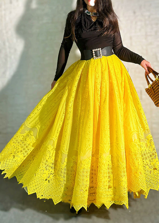 Art Yellow Embroidered Exra Large Hem Tulle Party Skirt Spring