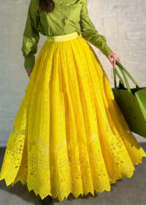 Art Yellow Embroidered Exra Large Hem Tulle Party Skirt Spring