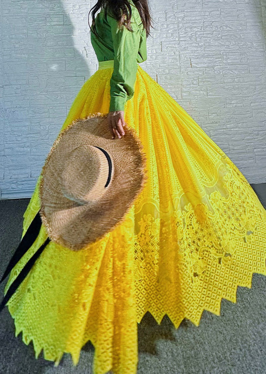 Art Yellow Embroidered Exra Large Hem Tulle Party Skirt Spring