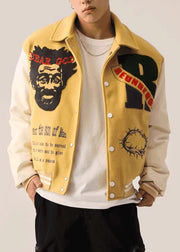 Art Yellow Embroideried Pockets Patchwork Men Parka Spring