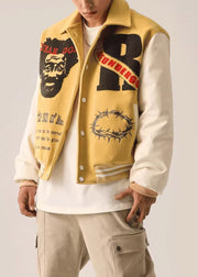 Art Yellow Embroideried Pockets Patchwork Men Parka Spring