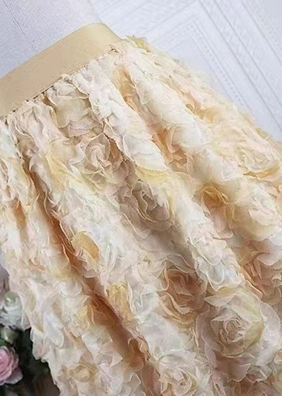 Art Yellow Gradient Floral Decorated Tulle Skirts Spring