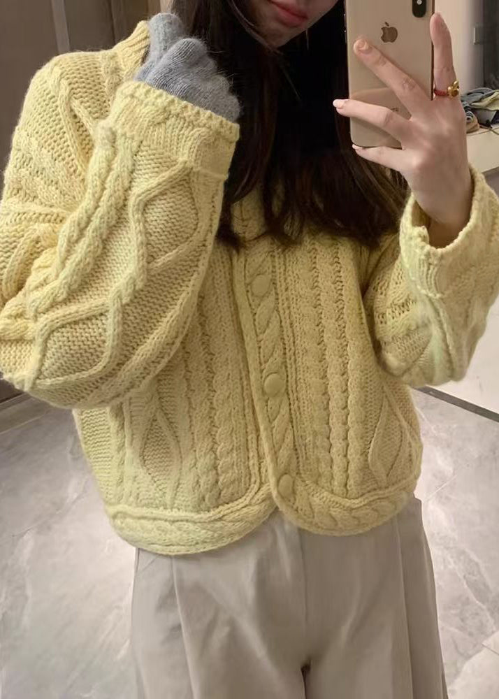 Art Yellow O-Neck Button Cozy Knit Cardigans Fall