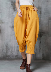 Art Yellow Oversized Patchwork Cotton Harem Pants Spring