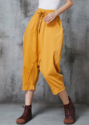 Art Yellow Oversized Patchwork Cotton Harem Pants Spring