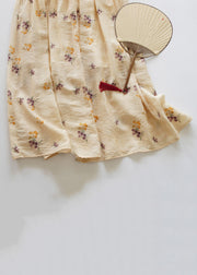Art Yellow Print Elastic Waist Cotton Skirt Summer
