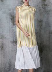Art Yellow Striped Cotton Holiday Dress Sleeveless
