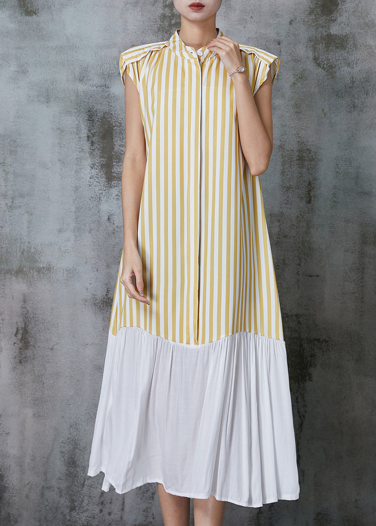 Art Yellow Striped Cotton Holiday Dress Sleeveless