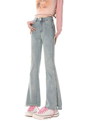 Autumn American Retro Side Split Design Slim Fit Denim Flared Trousers