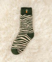 Autumn And Winter Green Embroidered Plant Warm Mid Calf Socks