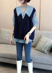 Autumn New Shirt Top And Knitted Vest Two Piece Fashion Loose