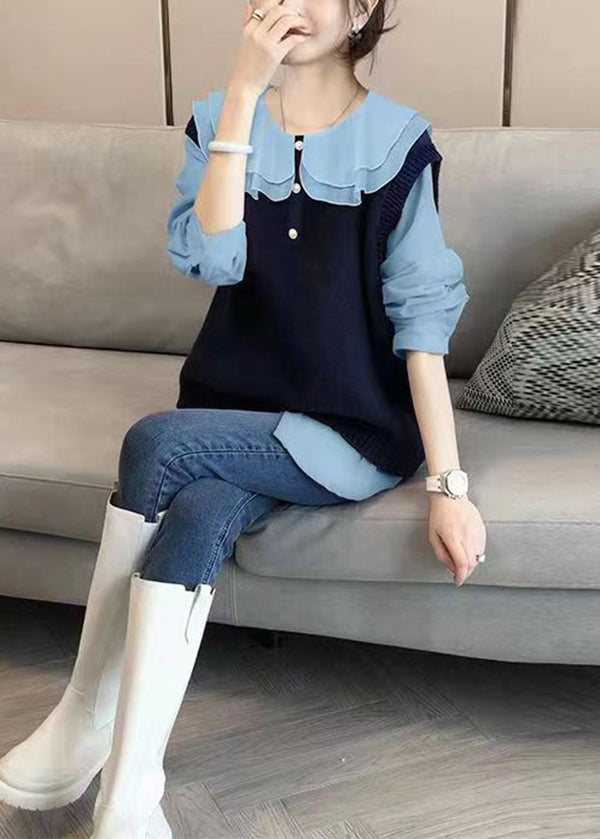 Autumn New Shirt Top And Knitted Vest Two Piece Fashion Loose