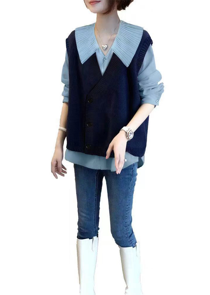 Autumn New Shirt Top And Knitted Vest Two Piece Fashion Loose