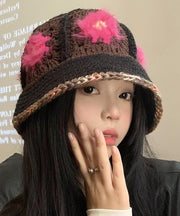 Autumn Winter Maillard Handmade Knitted Flower Bucket Hat