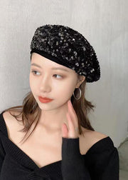 Autumn Winter New Women Black Sequins Beret Hat