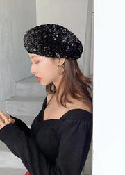 Autumn Winter New Women Black Sequins Beret Hat