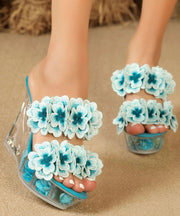 Baby Blue Stylish Wedge Heels Slide Sandals Floral Splicing