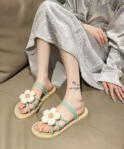 Beach Holiday Green Splicing Floral Slide Sandals Peep Toe