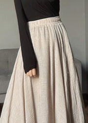 Beautiful Apricot Elastic Waist Exra Large Hem Linen Skirts Fall