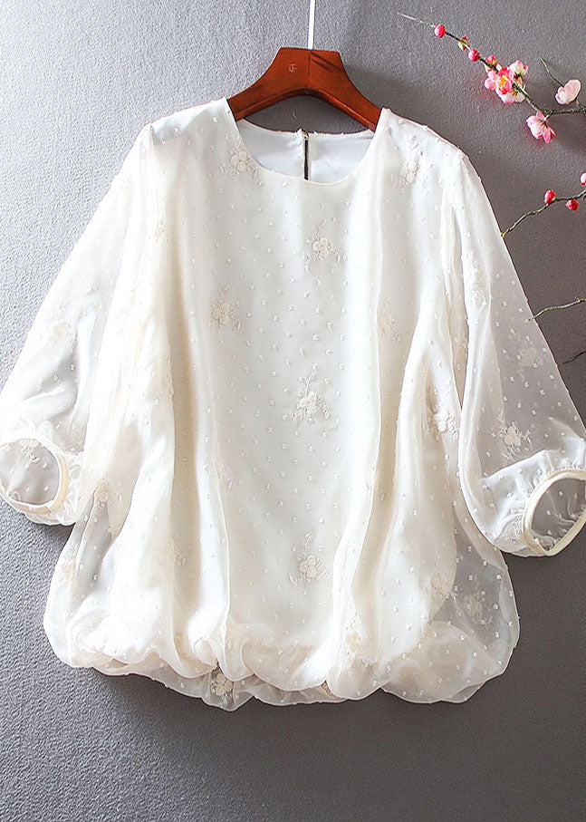 Beautiful Apricot Embroidered Chiffon Top Spring