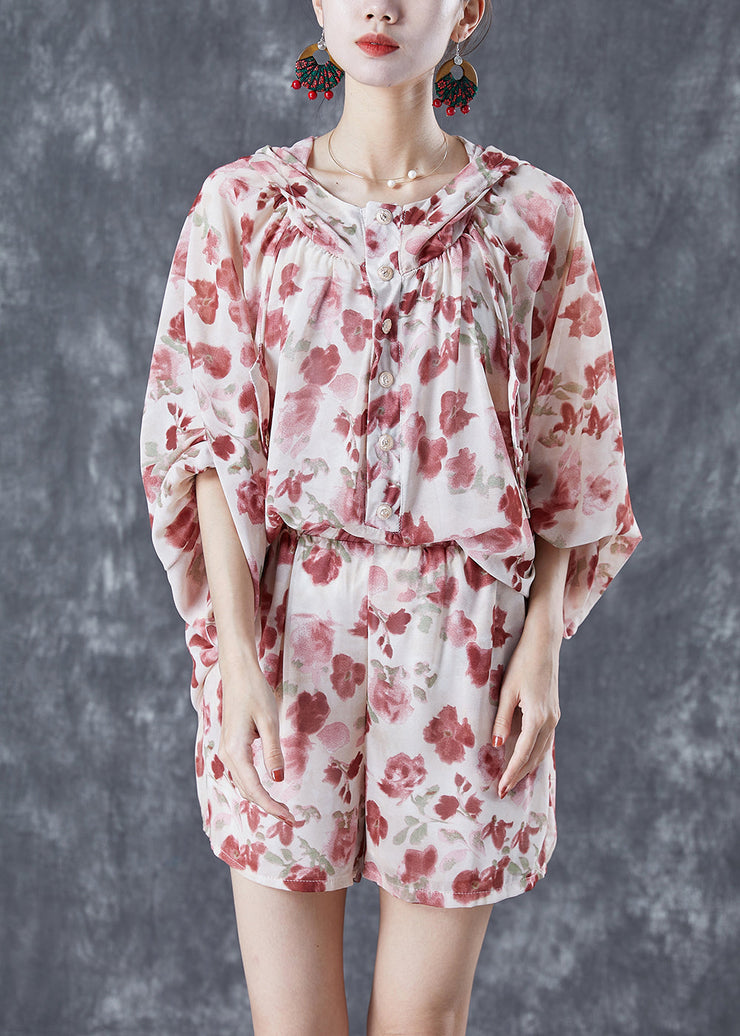 Beautiful Apricot Hooded Print Chiffon Women Sets 2 Pieces Summer