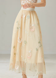Beautiful Apricot Original Design Embroidered Tulle Skirt Summer