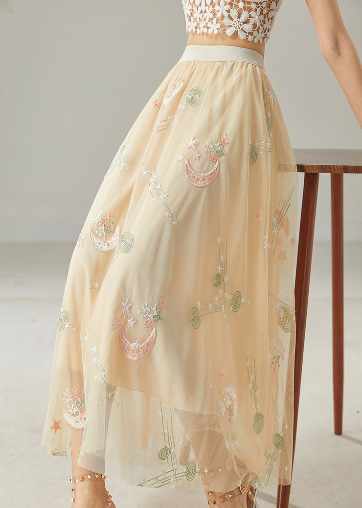 Beautiful Apricot Original Design Embroidered Tulle Skirt Summer