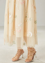 Beautiful Apricot Original Design Embroidered Tulle Skirt Summer