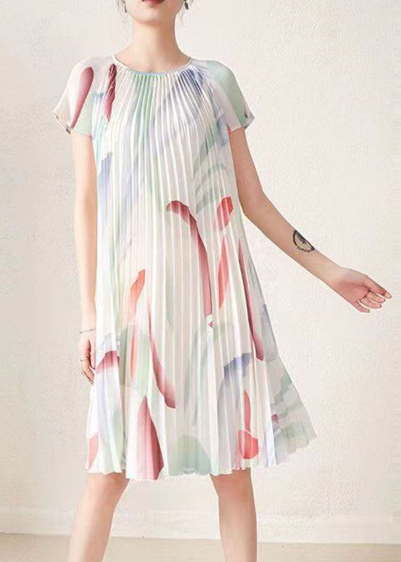 Beautiful Apricot Print Wrinkled Party Mid Dress Short Sleeve
