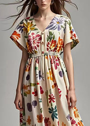 Beautiful Apricot V Neck Print Cotton Maxi Dresses Summer