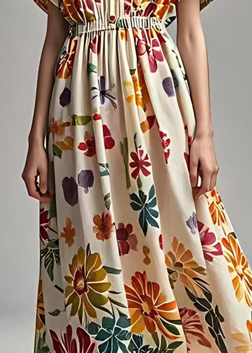 Beautiful Apricot V Neck Print Cotton Maxi Dresses Summer