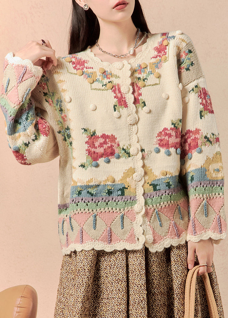 Beautiful Beige Button Patchwork Knit Coats Winter