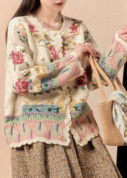 Beautiful Beige Button Patchwork Knit Coats Winter