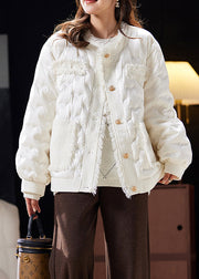 Beautiful Beige Button Pockets Patchwork Duck Down Coat Long Sleeve