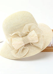 Beautiful Beige Lace Patchwork Bow Linen Floppy Sun Hat