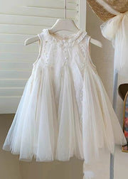 Beautiful Beige Ruffled Tulle Patchwork Girls Dress Sleeveless