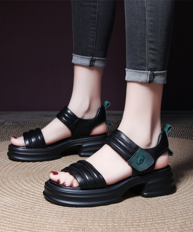 Beautiful Beige Splicing Cowhide Leather High Heel Sandals