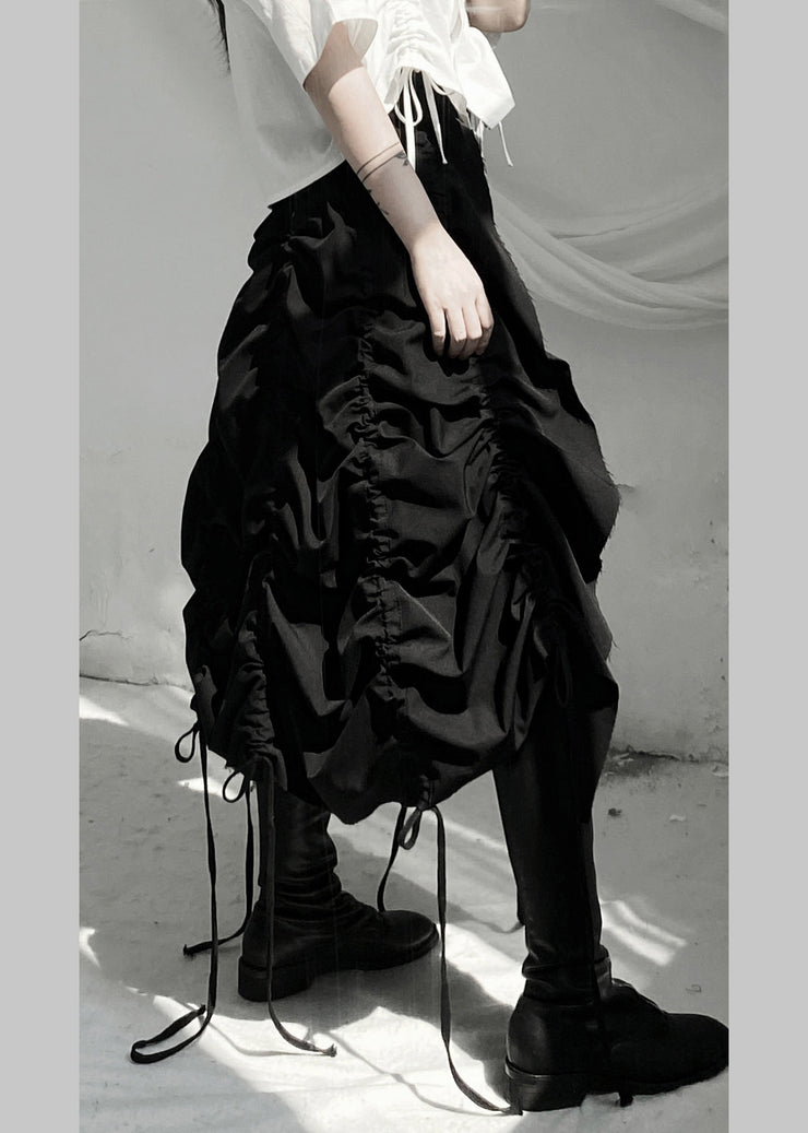 Beautiful Black Asymmetrical Drawstring Low High Design Skirts Fall