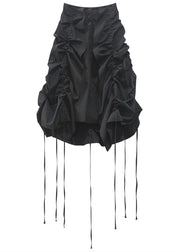 Beautiful Black Asymmetrical Drawstring Low High Design Skirts Fall