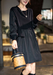 Beautiful Black Asymmetrical Knit Patchwork Cotton Dresses