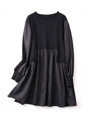 Beautiful Black Asymmetrical Knit Patchwork Cotton Dresses