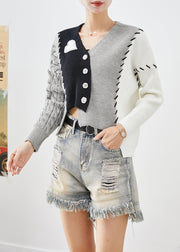 Beautiful Black Asymmetrical Patchwork Knit Cardigan Fall