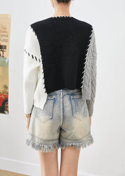 Beautiful Black Asymmetrical Patchwork Knit Cardigan Fall