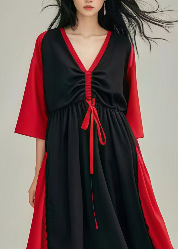 Beautiful Black Cinched Patchwork Cotton Long Dress Summer