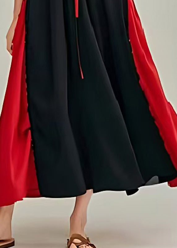 Beautiful Black Cinched Patchwork Cotton Long Dress Summer